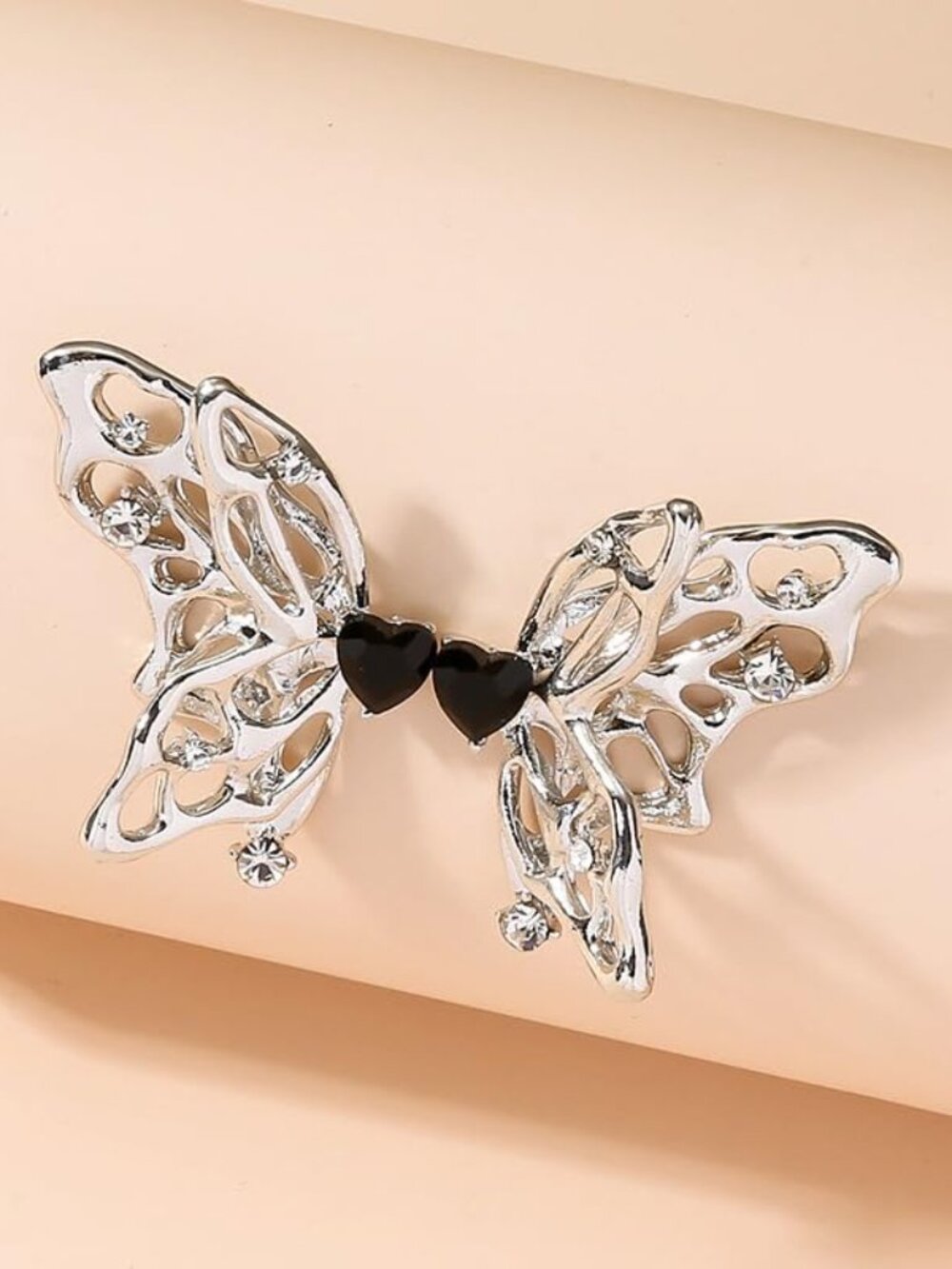 Butterfly Hollow Ears Black Rose Silver Needle Ear Stylish Asymmetric Butterfly